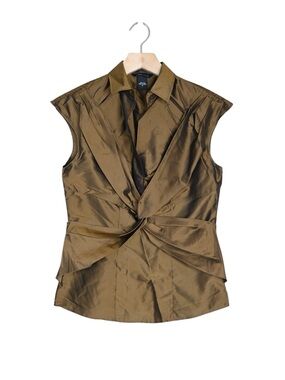 Moda International Women's S Silk Sleeveless Twist Front Wrap Blouse in Bronze